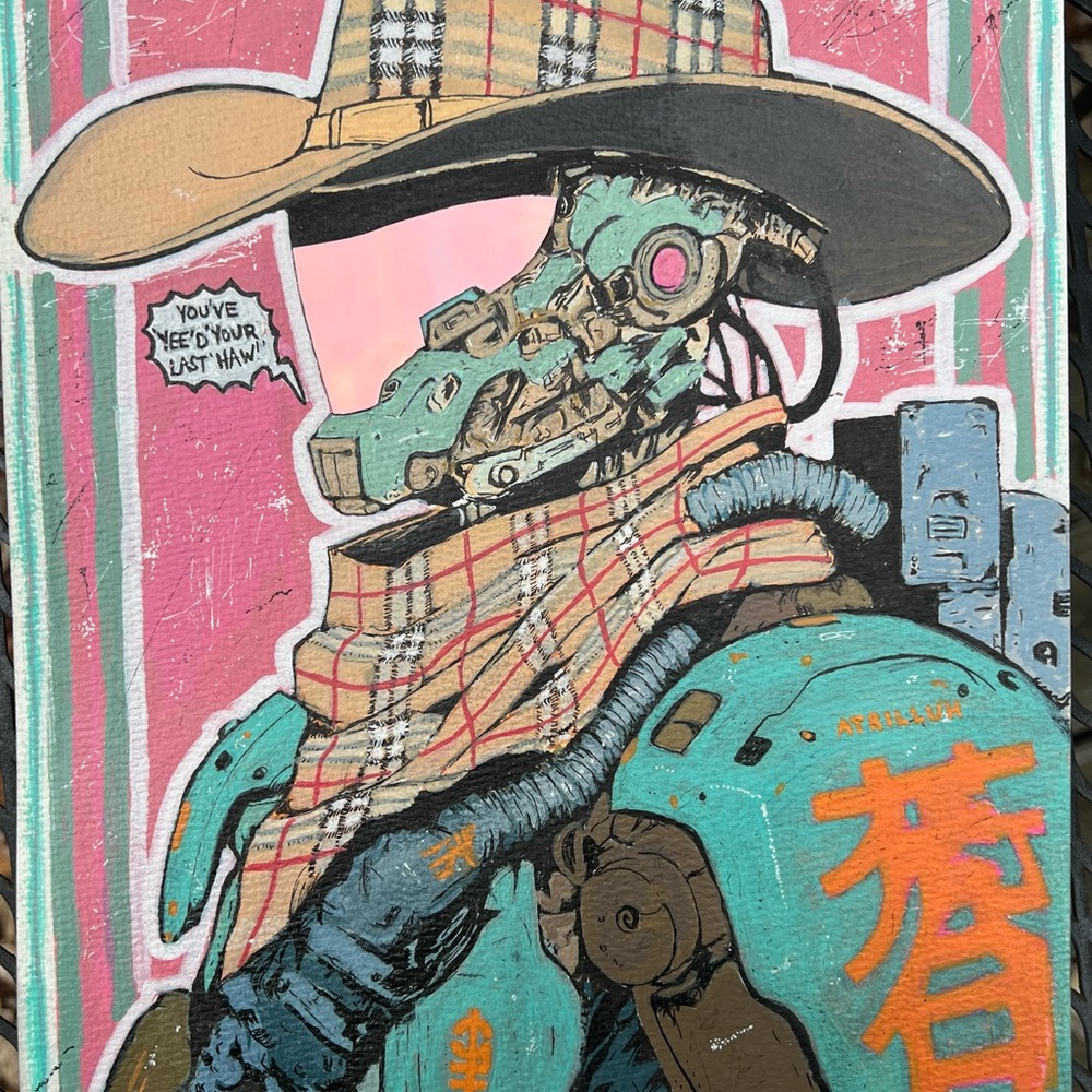 Space Cowboy Original Painting Burberry scarf and hat